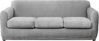 Stretch Modern Block 3 Seat Sofa Slipcover Gray