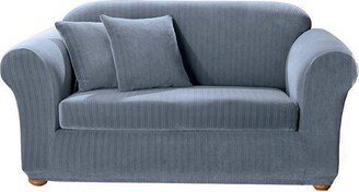 Stretch Pinstripe Sofa Slipcover Blue