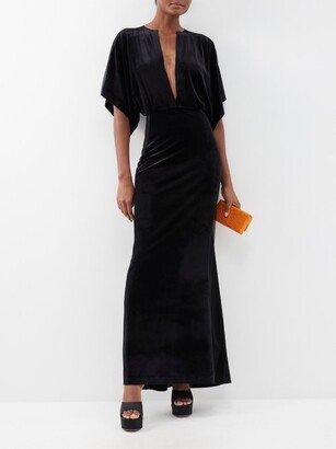 Obie Plunge-neck Velvet Gown