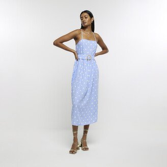 Kind Society River Island Womens Blue Spotted Belted Swing Midi Dress