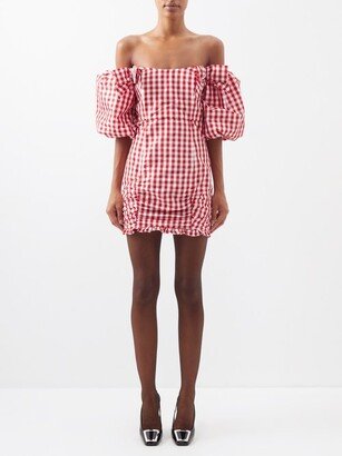 Off-the-shoulder Gingham Silk-taffeta Dress