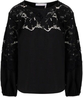 Lace-Panelled Crewneck Sweatshirt