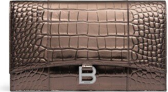 Hourglass Flat Pouch With Flap Metallized Crocodile Embossed