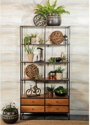 CDecor Barcelona Natural Sheesham and Black 4-shelf Etagere