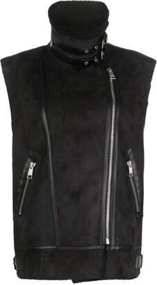 Faux-Shearling Trim Zip-Up Gilet