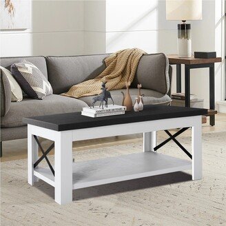 Kahomvis 47.2 in. Black Rectangle Wood Coffee Table with Bottom Storage Shelf