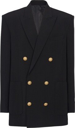 Embossed-Button Double-Breasted Blazer-AA