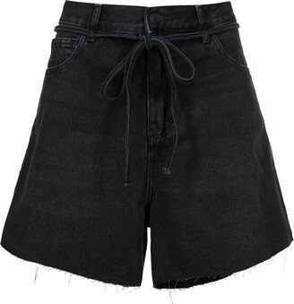 Wide-Leg Denim Shorts-AE