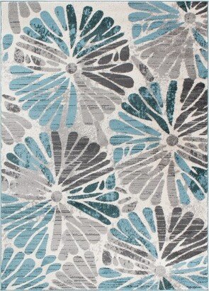 Floral Contemporary Circles Area Rug - Blue 5' x 7'