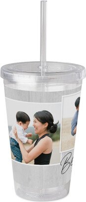 Travel Mugs: Blessed Weathered Wood Acrylic Tumbler With Straw, 16Oz, Gray