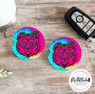 Tie Dye Mama Bear | Sandstone Car Coaster Set