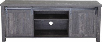 58W Farmhouse Sliding Barn Door TV Stand for TVs up to 65 Inches in Washed Black Finish