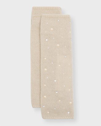 Embellished Long Fingerless Cashmere Gloves