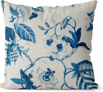 Bright Blue Floral Throw Pillow Cover // Flowers & White 022