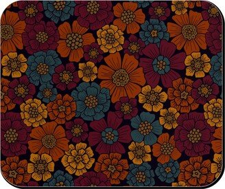 Mouse Pads: Burgundy, Rust, Mustard & Teal Floral Mouse Pad, Rectangle Ornament, Red