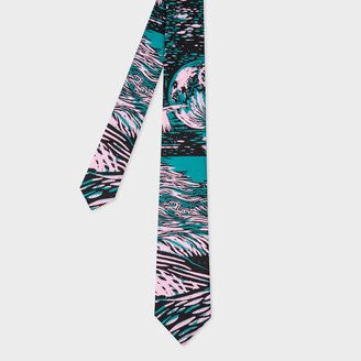 Men's Green And Black 'Chile' Print Silk Tie