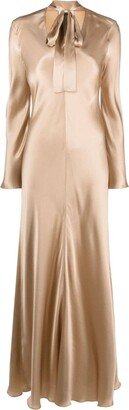 Satin-Finish Bow-Tie Neck Dress