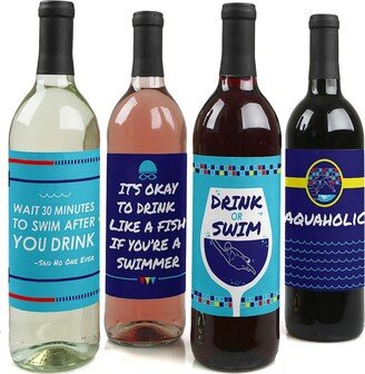 Big Dot Of Happiness Making Waves - Swim Team Party Decor - Wine Bottle Label Stickers - 4 Ct