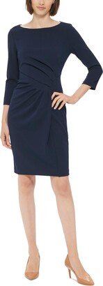 Petites Womens Gathered Mini Sheath Dress