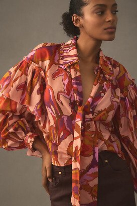 Wild Horses Rose Bow Neck Tie Blouse