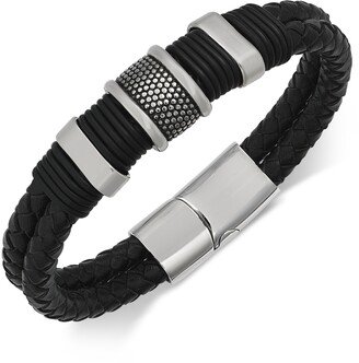 Men's Stainless Steel & Leather Bracelet-AA