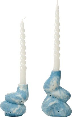 Smith & Goat The Cuddle - Pair Of Concrete Candle Holders - Blue & White