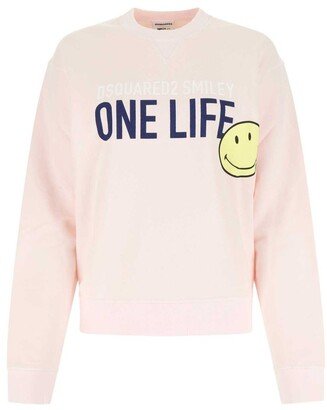 Slogan Print Crewneck Sweater