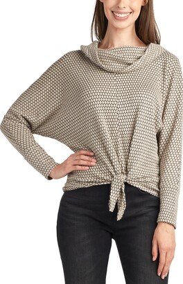 Juniors' Honeycomb Tie-Hem Dolman-Sleeve Cowlneck Sweater