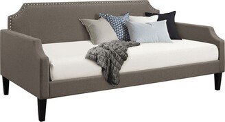 Pif Twin Daybed with Sleek Nailhead Trim, Smooth Gray Fabric Upholstery