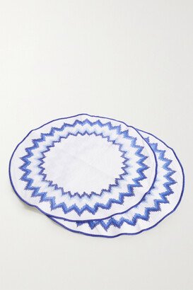 Aquazzura Casa - Goa Set Of Two Embroidered Linen Placemats - Blue