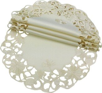 Daisy Lace Embroidered Cutwork Round Doily - Set of 4, 12 x 12