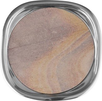 Sandstone Coaster, Set of 4 - Silver-Tone, Tan