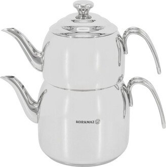 Korkmaz Droppa 2 Piece 2 and 3.5 Liter Stainless Steel Mega Tea Pot Set