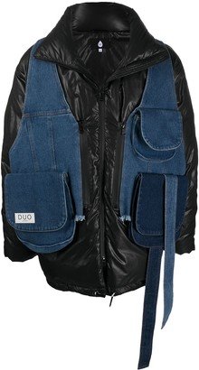 Denim-Detailed Puffer Jacket