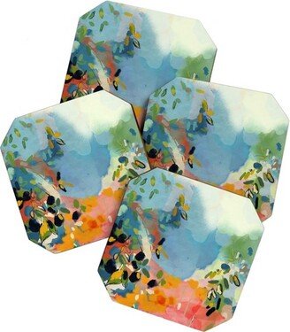 lunetricotee garden with sea view and olive tree Set of 4 Coasters