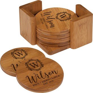 Bamboo Coasters | Monogram Personalized Coaster Set Handmade Round For Men Modern-AD