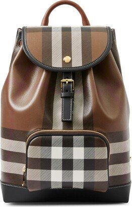 Vintage Check-Pattern Leather Backpack