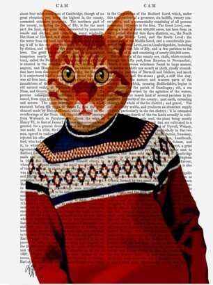 Fab Funky Cat in Ski Sweater Canvas Art - 15.5 x 21