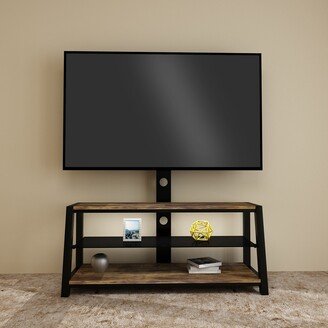 Wooden Storage Tv Stand Black Tempered Glass Height Adjustable