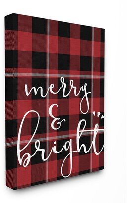 Merry and Bright Plaid Typography Canvas Wall Art, 16 x 20