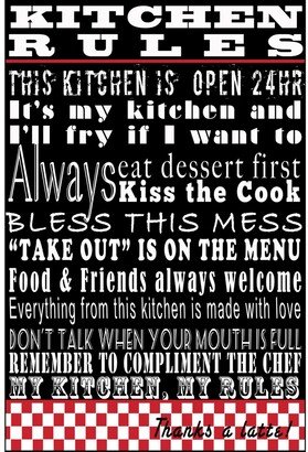 Home Decor Collection Kitchen Rules Black Typography Wall Plaque Art, 12.5 x 18.5