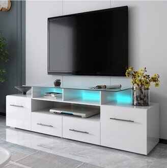 Modern Stylish Functional TV stand with Color Changing LED Lights High Gloss TV Cabinet White