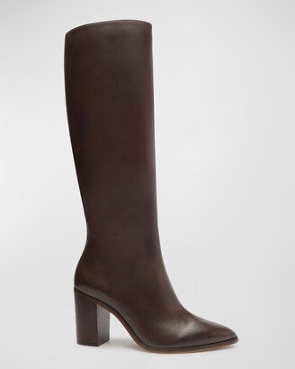 Mikki Leather Block-Heel Knee Boots