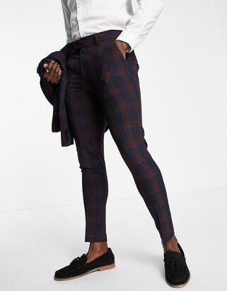 super skinny suit pants in burgundy blackwatch tartan check