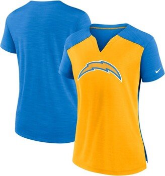 Women's Gold, Powder Blue Los Angeles Chargers Impact Exceed Performance Notch Neck T-shirt - Gold, Powder Blue