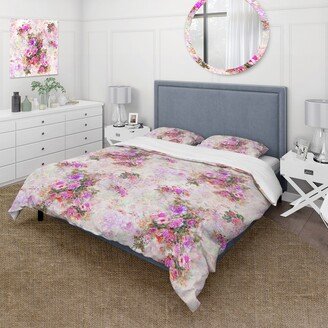 Designart 'Purple & Pink Flowers With Grunge Floral Background' Traditional Duvet Cover Set