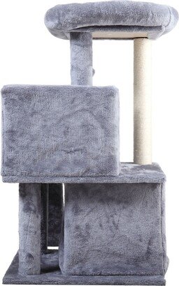 Double-layer cat Tree with cat house and ladder - light gray