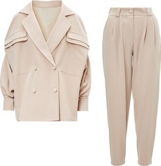 Bluzat Beige Suit With Oversized Blazer And High-Waist Slim Fit Trousers