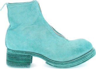 Front-Zip Rounded Toe Ankle Boots