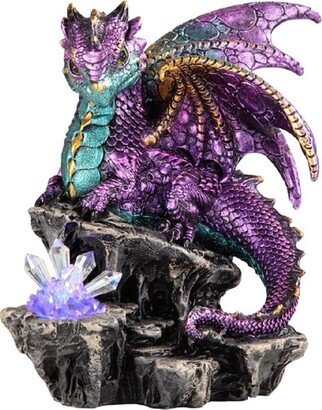 Q-Max 6.25H Purple Dragon Guarding Crystal Gemstone LED Statue Fantasy Decoration Figurine